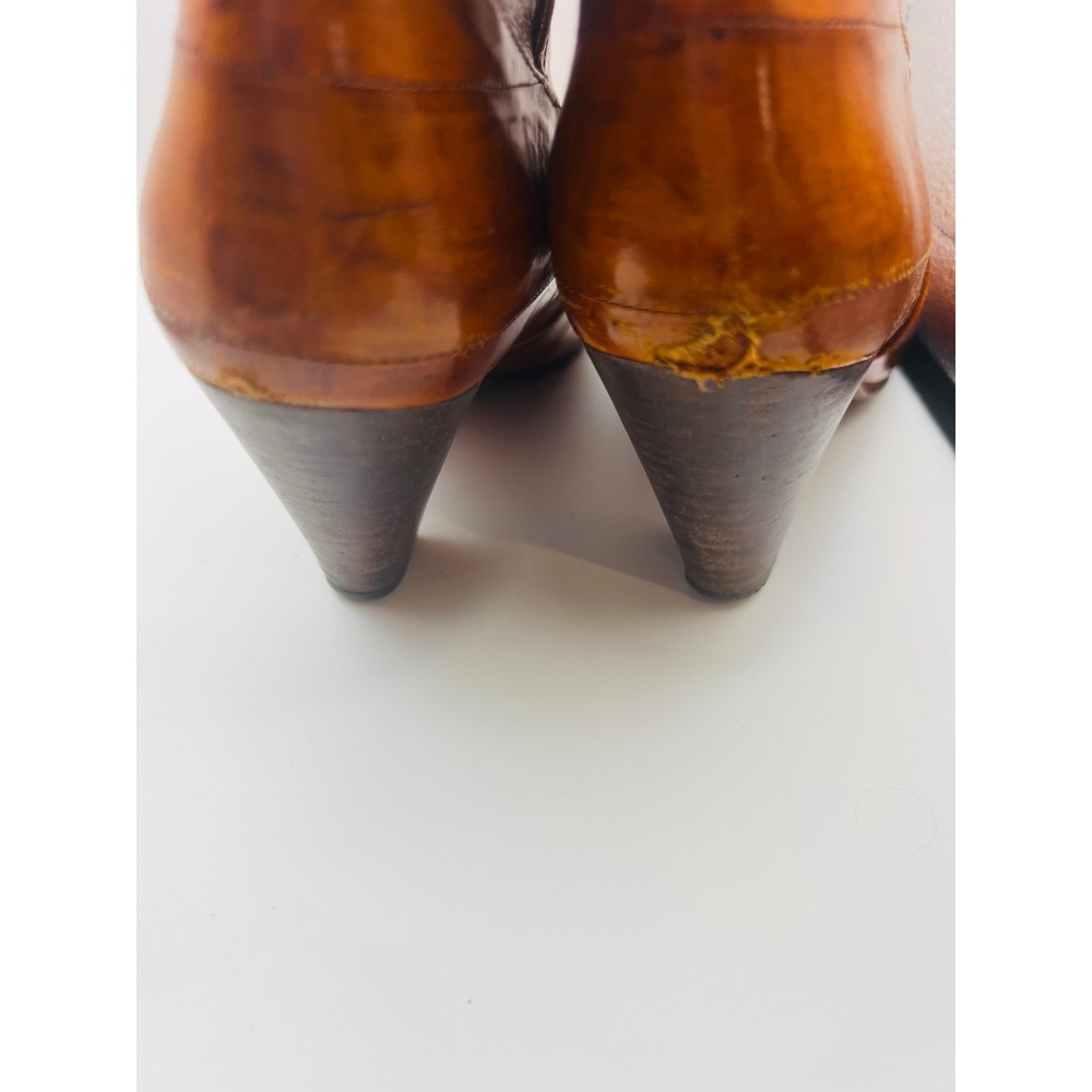 Sacha London Vintage Cognac Leather Western Cowboy Boots Made in Spain Heel 3.5" - Picture 4 of 10